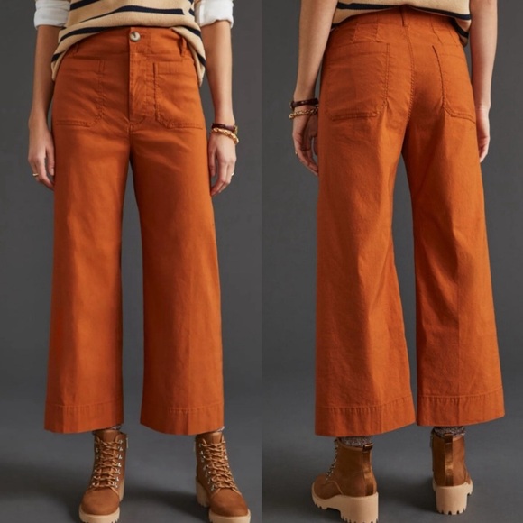 Anthropologie Pants - Anthropologie Maeve The Colette Linen Wide Leg Cropped Pants Orange size 8